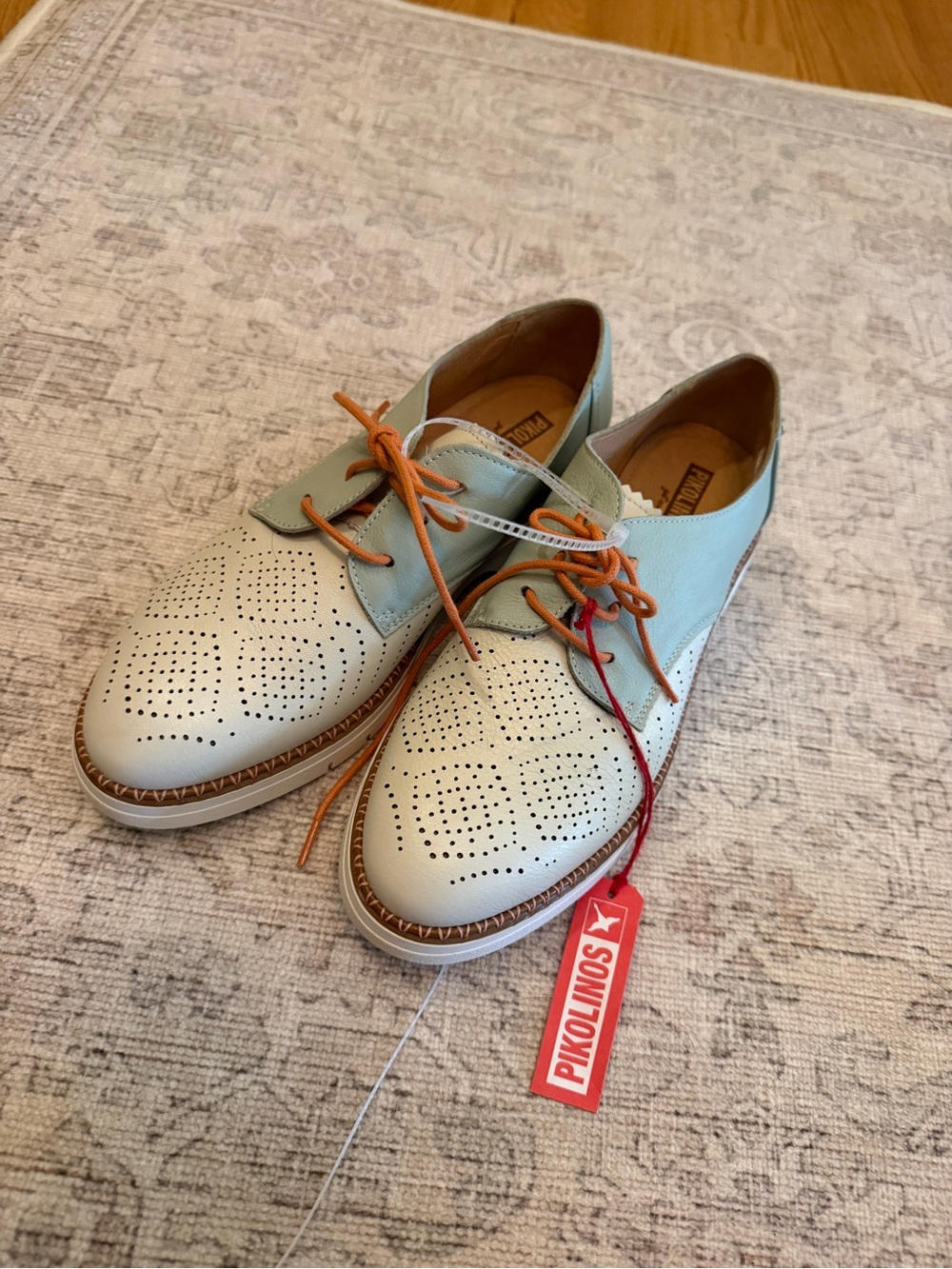 PIKOLINOS Two-Tone Perforated Leather Oxfords in light ocean blues
